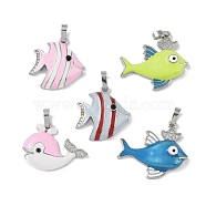 Brass Micro Pave Cubic Zirconia Pendants, with Enamel, Fish, Mixed Color, 17.5x19.5x4mm, Hole: 5.5x3mm(KK-P266-08P)