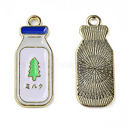 Alloy Enamel Pendants, Cadmium Free & Lead Free, Light Gold, Bottle with Tree, White, 26x10x1mm, Hole: 1.8mm(ENAM-N059-18)