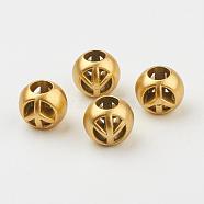 CCB Plastic European Beads, Round with Peace Sign, Antique Golden, 11.5~12x10mm, Hole: 5mm(CCB-P003-02AG)