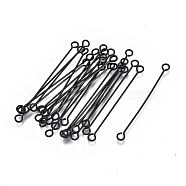 304 Stainless Steel Eye Pins, Double Sided Eye Pins, Electrophoresis Black, 36x3x0.6mm, Hole: 1.6mm(STAS-L247-007A-B)