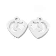 Spray Painted 201 Stainless Steel Charms, Heart with Star & Moon Pattern, White, 12x11.5x1mm, Hole: 1.4mm(STAS-G304-15E)