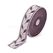 Embroidery Polyester Ribbon, Jacquard Ribbon, Garment Accessories, Leaf Pattern, Pale Violet Red, 1-3/8 inch(35mm), 25 yards/roll(OCOR-WH0033-88D)