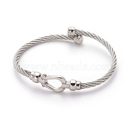 304 Stainless Steel Cuff Bangles, Torque Bangles, Stainless Steel Color, 2-3/4 inch(6.9cm)(BJEW-L642-32P)