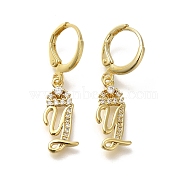 Brass Clear Cubic Zirconia Hoop Earrings, Real 18K Gold Plated, Letter Y, 31.5mm, pendants: 18.5x8x2mm(EJEW-M045-01Y)