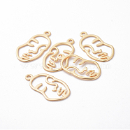 Brass Pendants, Cut-Out, Face, Nickel Free, Real 18K Gold Plated, 20x11x1mm, Hole: 1.4mm(X-KK-Q750-044G)