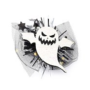 Halloween Theme Felt Alligator Hair Clips, with Iron Clips and Organza, for Child, Ghost, 76x73x18mm(PHAR-L008-01E)