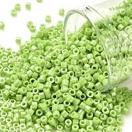 Cylinder Seed Beads, Opaque Colours Luster, Uniform Size, Green Yellow, 2x1.5mm, Hole: 0.8mm, about 888pcs/10g(X-SEED-H001-H16)