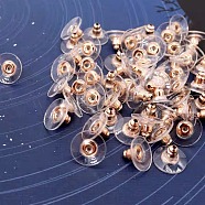 100Pcs Plastic Ear Nuts, Clutch Earring Backs with Metal Finding, Golden, 10x10x6mm(PW-WG93499-01)