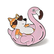 Cute Corgi with Flamingo Alloy Enamel Pins, Glasses Puppy Brooch for Clothes Backpack, Pink, 28x32x2mm(JEWB-R023-01B)