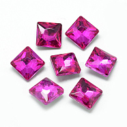 Pointed Back Glass Rhinestone Cabochons, Back Plated, Faceted, Square, Camellia, 14x14x5.5mm(RGLA-T027-14x14mm-10)