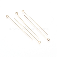 304 Stainless Steel Eye Pins, Real 18K Gold Plated, 22 Gauge, 50x0.6mm, Hole: 2mm(A-STAS-L238-005C-G)