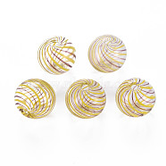 Transparent Handmade Blown Glass Globe Beads, Stripe Pattern, Round, Dark Violet, 12.5~13.5mm, Hole: 1.2~2mm(GLAA-T012-35A-03)