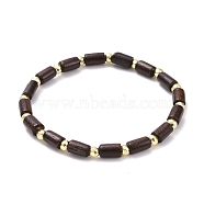 Natural Wood Tube Beads Stretch Bracelet, Non-magnetic Synthetic Hematite Round Beads Stone Bracelet for Men Women, Golden, Coconut Brown, Inner Diameter: 2-1/4 inch(5.8cm)(BJEW-JB07091)