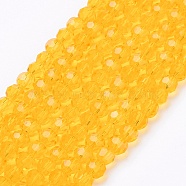 Glass Beads Strands, Faceted(32 Facets), Round, Gold, 4mm, Hole: 1mm, about 98pcs/strand, 13.7 inch(EGLA-J042-4mm-22)