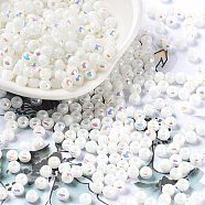Glass Seed Beads, Half Plated, Opaque Colours Rainbow, Round Hole, Round, White, 4x3mm, Hole: 1.2mm, 7500pcs/pound(SEED-H002-A-A615)