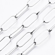 304 Stainless Steel Paperclip Chains Chains, with Spool, Soldered, Flat Oval, Stainless Steel Color, 20x8x1mm, about 82 Feet(25m)/roll(CHS-T003-25P)