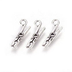 Tibetan Style Zinc Alloy Pendants, Clip, Antique Silver, 19x7.5x2.5mm, Hole: 2mm(PALLOY-F248-005AS)