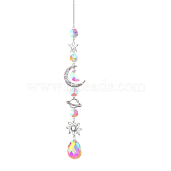 Iron Big Pendant Decorations, Hanging Sun Catchers, K9 Crystal Glass, with Alloy Findings, for Garden, Wedding, Lighting Ornament, Teardrop, 450mm(DJEW-PW0007-02C)