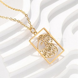 304 Stainless Steel Necklace, Real 18K Gold Plated, Hollow Out Twelve Constellations Square Plate, Aries, 17.76 inch(45.1cm)(NJEW-D330-01G-01)