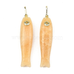Natural Topaz Jade Carved Pendants, Fish Charms with Brass Micro Pave Cubic Zirconia Findings, Golden, 44~45x10.5x8~8.5mm, Hole: 7x4mm(GG-CBA8D06-01G-12)