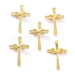 Brass Micro Pave Clear Cubic Zirconia Pendants, Long-Lasting Plated, Cross with Infinity, Real 18K Gold Plated, 30.5x21x3mm, Hole: 5x3mm(ZIRC-L100-093G)