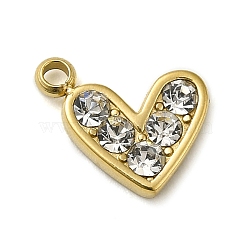 316 Surgical Stainless Steel Pendant with Rhinestone, Real 18K Gold Plated, Heart, 8x9.5x2mm, Hole: 1.4mm(X-STAS-H189-01D-G)