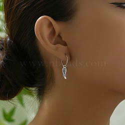 Vintage Brass Feather Hoop Earrings, Silver(KF3799)