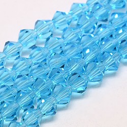Imitate Austrian Crystal Bicone Glass Beads Strands, Grade AA, Faceted, Deep Sky Blue, 6x6mm, Hole: 1mm, about 46~48pcs/strand, 10.5 inch(GLAA-F029-6x6mm-19)