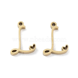 304 Stainless Steel Charms, Laser Cut, Real 14K Gold Plated, Letter L, 11.5x8x1.5mm, Hole: 1mm(X-STAS-M327-02G-L)