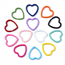 Spray Painted Iron Split Key Rings, Keychain Clasp Findings, Heart, Mixed Color, 31x30.5x3mm, Inner Diameter: 23x25mm(KEYC-S255-001)