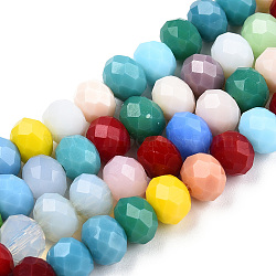 Glass Beads Strands, Faceted, Rondelle, Mixed Color, 7~8x5.5~6mm, Hole: 1mm, about 70~72pcs/strand, 16.1 inch(EGLA-T013-03E)