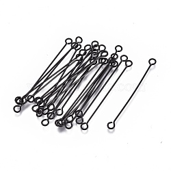 304 Stainless Steel Eye Pins, Double Sided Eye Pins, Electrophoresis Black, 36x3x0.6mm, Hole: 1.6mm(STAS-L247-007A-B)