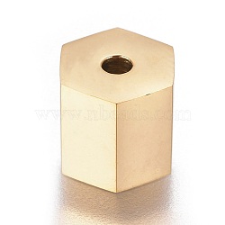 Ion Plating(IP) 304 Stainless Steel Beads, Well Polished, Hexagon, Golden, 8x9x8mm, Hole: 2mm(STAS-K189-C03-8MM)