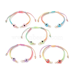 Adjustable Braided Nylon Thread Link Bracelet Making, with Resin Evil Eye, Real 18K Gold Plated Brass Beads & 304 Stainless Steel Jump Rings, Mixed Color, 6 inch(15.1cm), Hole: 3mm(AJEW-JB01159)