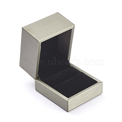 Plastic Jewelry Boxes, Covered with PU Leather, Square, Gray, 6.5x6x5cm(LBOX-L004-B03)