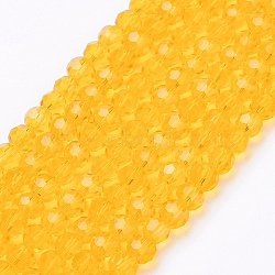 Glass Beads Strands, Faceted(32 Facets), Round, Gold, 4mm, Hole: 1mm, about 87~93pcs/strand, 32~33cm(EGLA-J042-4mm-22)