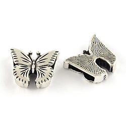 Tibetan Style Alloy Butterfly Slide Charms, Lead Free & Cadmium Free, Antique Silver, 16x19x5mm, Hole: 11x2mm(X-TIBEB-Q064-81AS-RS)