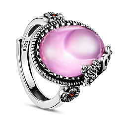 SHEGRACE Adjustable 925 Sterling Silver Finger Ring, with Pink Cubic Zirconia, Flower, Size 9, Pink, 19mm(JR376D)
