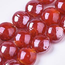 Handmade Lampwork Beads, Pearlized, Flat Round, Red, 16x8mm(LAMP-S010-16mm-04)