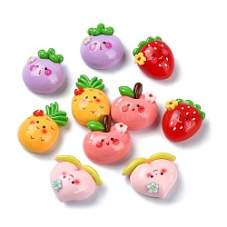 Opaque Resin Decoden Cabochons, Smiling Face Fruit, Mixed Shapes, Mixed Color, 24~25.5x21.5~29x12~12.5mm(CRES-M031-06)