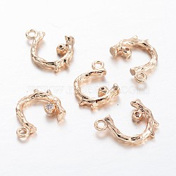 Branch Light Gold Plating Brass Glass Rhinestone Charms, 12x10x2.5mm, Hole: 1mm(KK-M191-08)