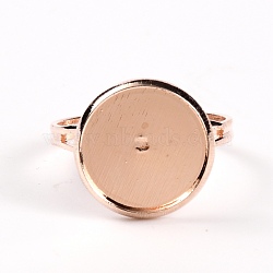 10Pcs Adjustable Brass Finger Rings Components, Pad Ring Base Settings, Flat Round, Rose Gold, Tray: 12mm, 2~3.5mm, US Size 6 1/2(16.9mm)(KK-WH0047-24G)