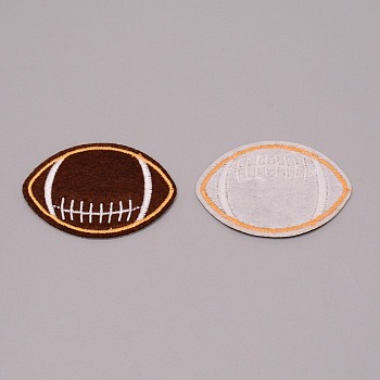 Polyester Computerized Embroidery Cloth Iron On/Sew On Patches, Costume Accessories, Appliques, Rugby, Saddle Brown, 37.5x56x1mm