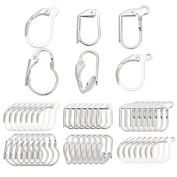 ARRICRAFT 48Pcs 6 Styles Brass Leverback Earring Findings, with Horizontal Loop, Silver, 13~16.5x8~11x1.5~6mm, Hole: 1.4~1.8mm, Pin: 0.7~0.8mm, 8Pcs/style