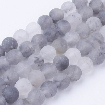 Natural Cloudy Quartz Bead Strands, Frosted, Round, 8~8.5mm, Hole: 1mm, about 45~47pcs/strand, 14.9 inch(38cm)