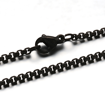 304 Stainless Steel Box Chain  Necklaces, with Lobster Claw Clasps, Electrophoresis Black, 29.33 inch(74.5cm), 2mm