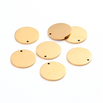 Ion Plating(IP) 304 Stainless Steel Charms, Polished, Stamping Blank Tag, Laser Cut, Flat Round, Golden, 15x1mm, Hole: 1.2mm