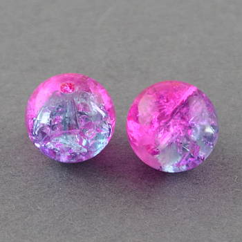 Spray Painted Crackle Glass Beads Strands, Round, Magenta, 4mm, Hole: 1.1~1.3mm, about 200pcs/strand, 31.4 inch