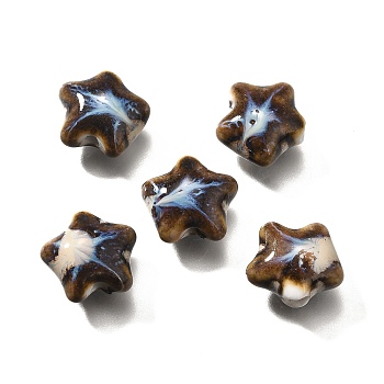 Handmade Porcelain Beads, Star, Coconut Brown, 13.5x15x7.5mm, Hole: 2mm