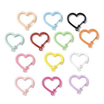 Spray Painted Alloy Key Snap Hook Clasps for Keychains, Heart, Mixed Color, 30x30x3.5mm, Hole: 2.5mm